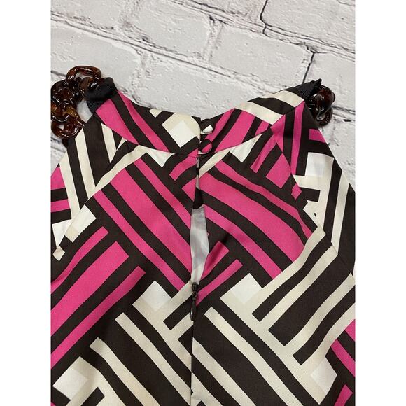 Milly of New York black & Pink Geometric Silk Tank Tortoise Shell Links Size 2. - Picture 7 of 7